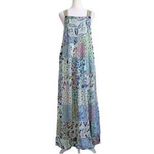 Blue Sky Patchwork Floral Pinafore Maxi Dress Large Cottagecore Boho Maximalist